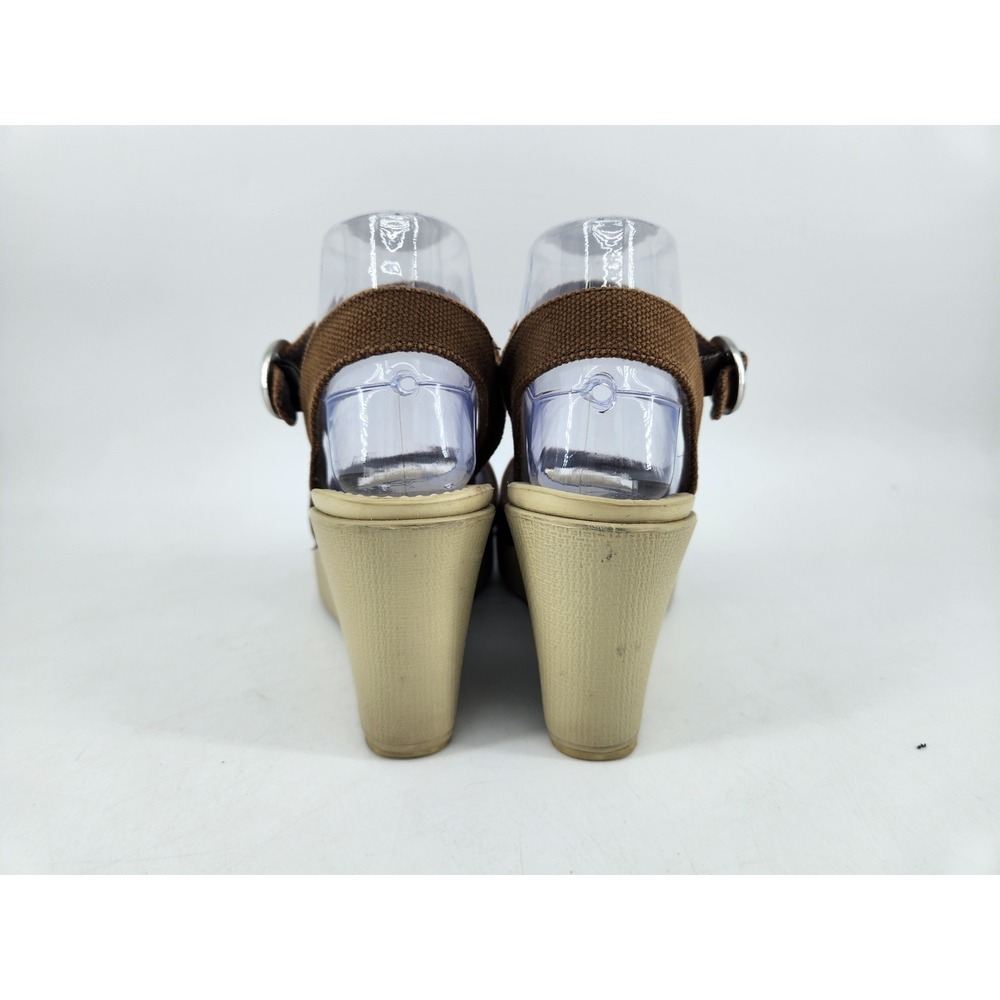 Crocs Hanalei Wedge Sandals Womens 7 Brown Canvas Ankle Strap Platform Peep Toe - Picture 8 of 12